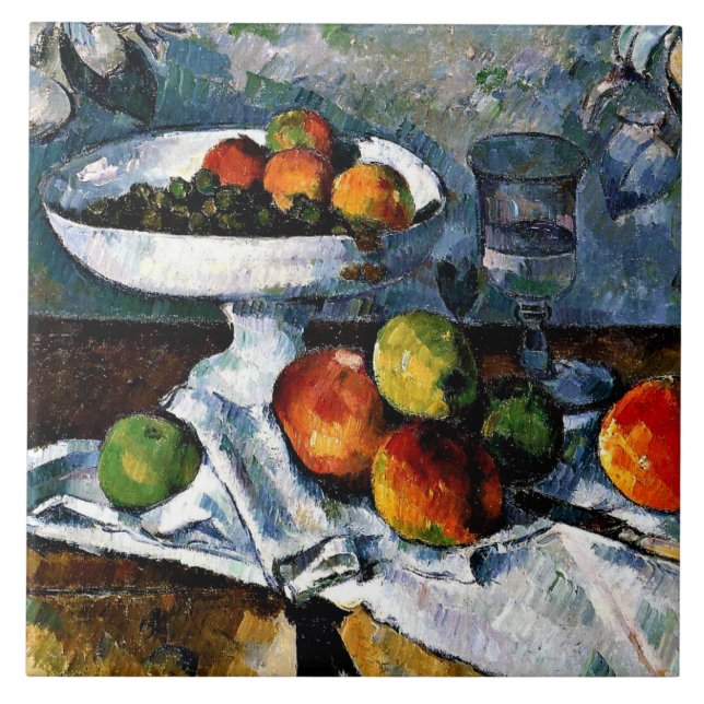 Cezanne - Compotier, Glass, Apples Ceramic Tile (Front)