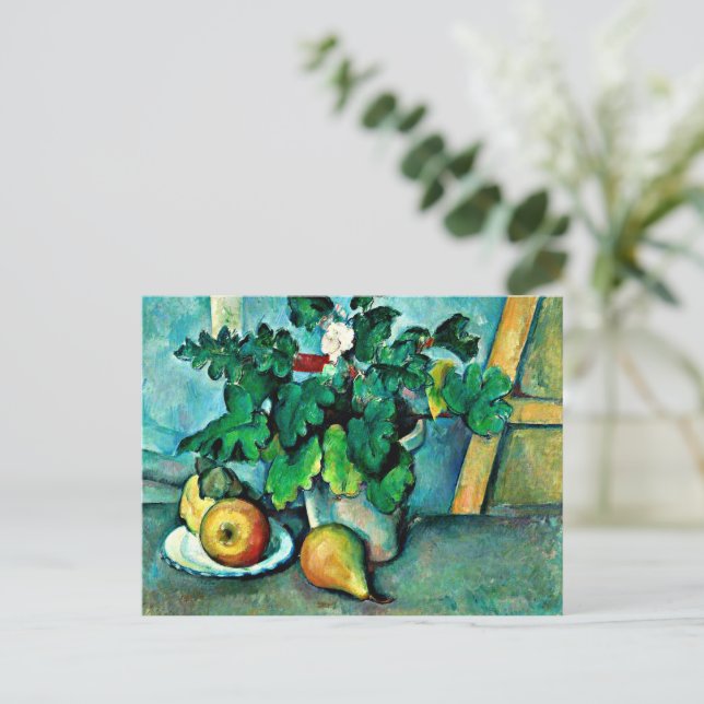 Cezanne - Pot of Primroses and Fruit Holiday Postcard (Standing Front)