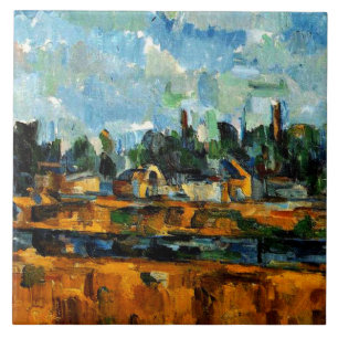 Cezanne - Riverbanks, landscape painting, Ceramic Tile