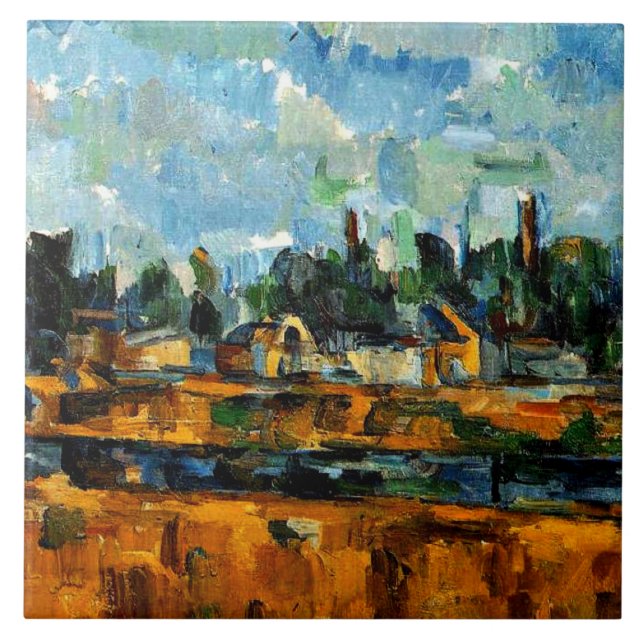 Cezanne - Riverbanks, landscape painting, Ceramic Tile (Front)
