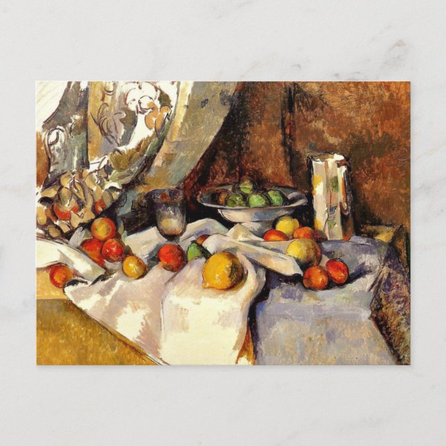 Cezanne - Still Life Post, Bottle, Cup and Fruit Postcard (Front)