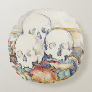 Cezanne The Three Skulls Vintage Art Poster Print Round Cushion