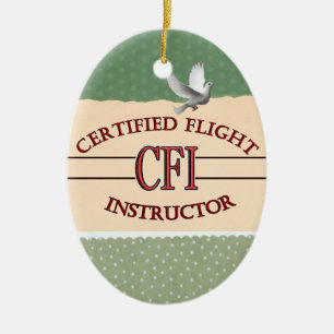 CFI LOGO RED CERTIFIED FLIGHT INSTRUCTOR CERAMIC TREE DECORATION