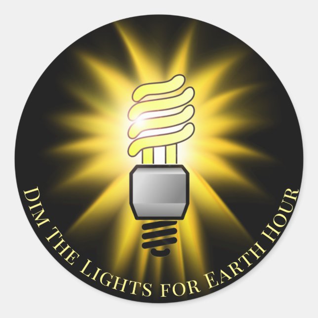 CFL Bulb Dim The Lights Earth Hour  Classic Round Sticker (Front)