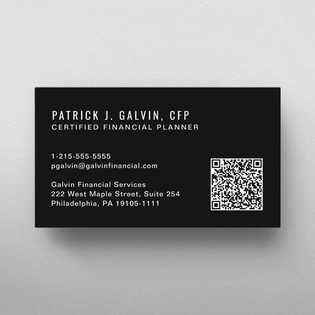 CFP Certified Financial Planner QR Code Black Business Card (CFP Certified Financial Planner QR Code Black Business Card)