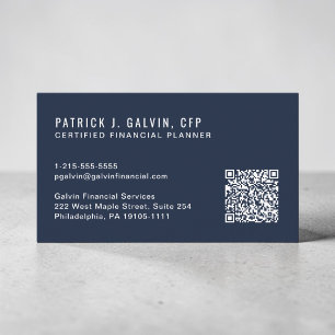 CFP Certified Financial Planner QR Code Blue Business Card