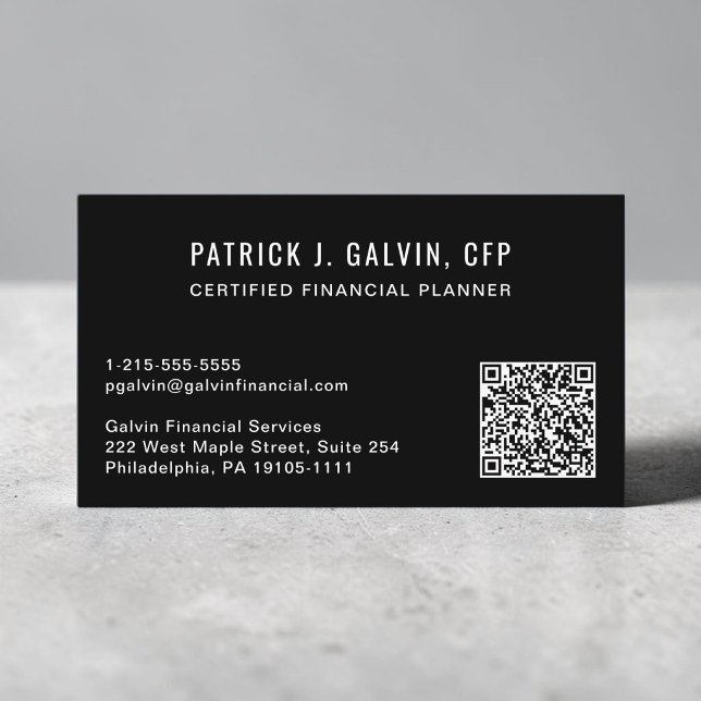 CFP Financial Planner QR Code Black Business Card (CFP Financial Planner QR Code Black Business Card)