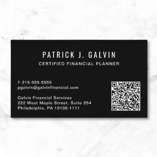 CFP Financial Planner QR Code Black Business Card