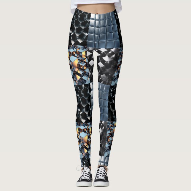 CGI Metallic Cube Grid with Reflective Golden Ligh Leggings (Front)