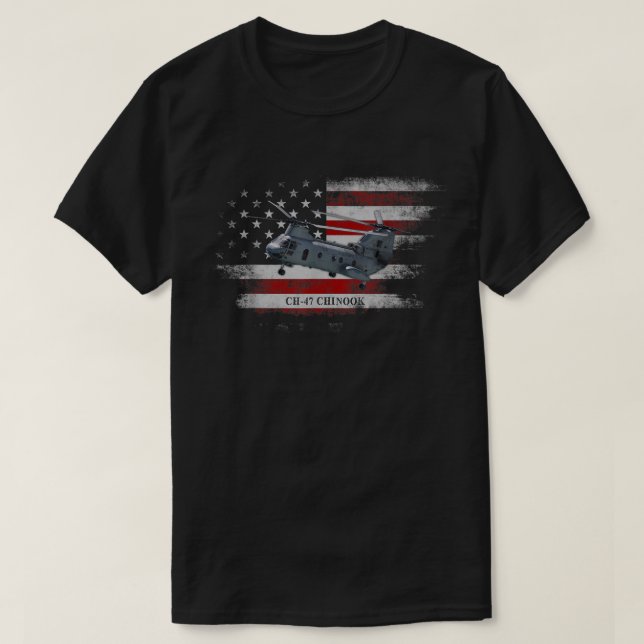CH47 Chinook Helicopter USA Flag Helicopter Pilot  T-Shirt (Design Front)