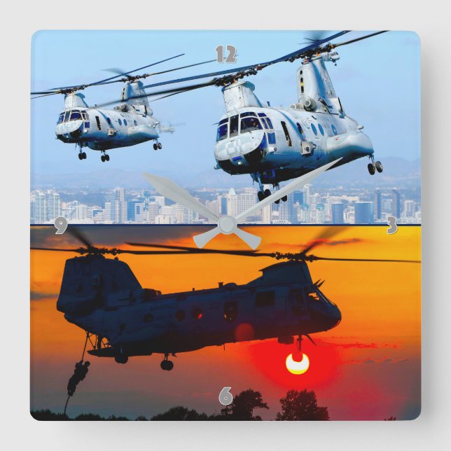 CH-46E SEA KNIGHT SQUARE WALL CLOCK (Front)