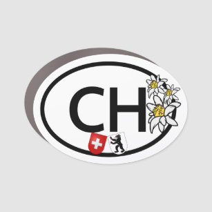 CH - Swiss & Appenzel Flags with Edelweiss Flowers Car Magnet