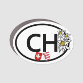 CH - Swiss & Canton Jura Flags | Edelweiss Flowers Car Magnet (Front)
