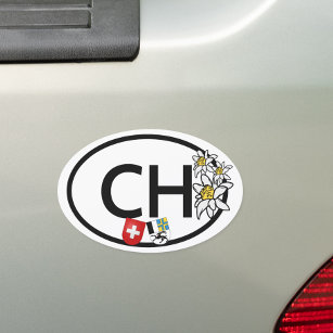 CH - Swiss & Graubünden Flags   Edelweiss Flowers  Car Magnet