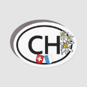 CH - Swiss & Lucerne Flags with Edelweiss Flowers Car Magnet (Front)