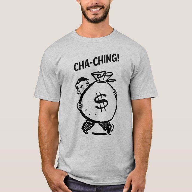Cha-Ching Retro Man Money Bag Reseller - Black T-Shirt (Front)