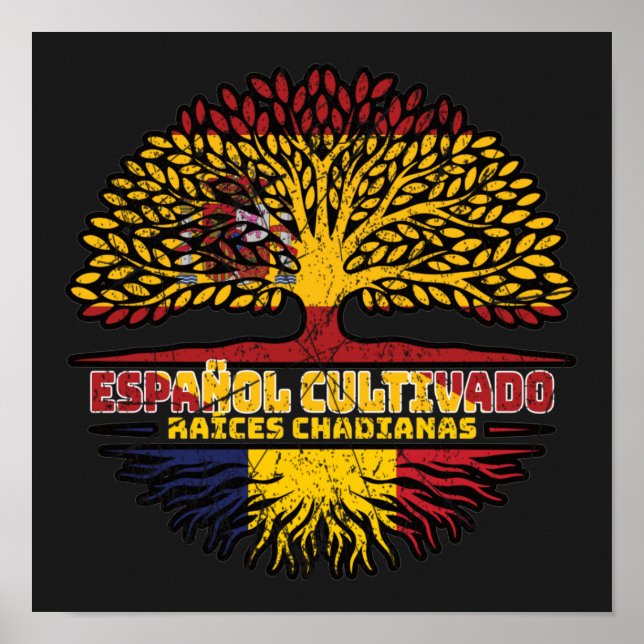Chad Chadian Spanish Spain Tree Roots Flag Poster (Front)