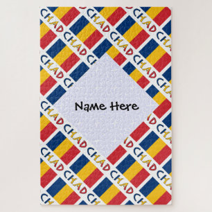 Chad Chasing Flag Tiled Black Personalisation Jigsaw Puzzle