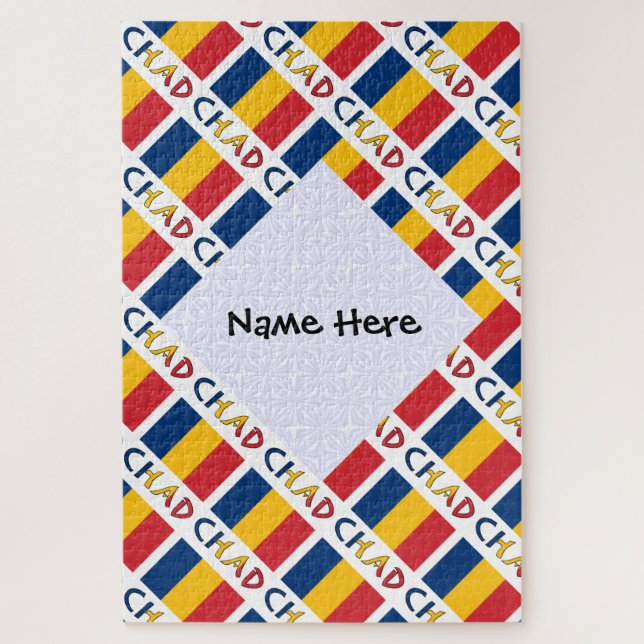 Chad Chasing Flag Tiled Black Personalisation  Jigsaw Puzzle (Vertical)