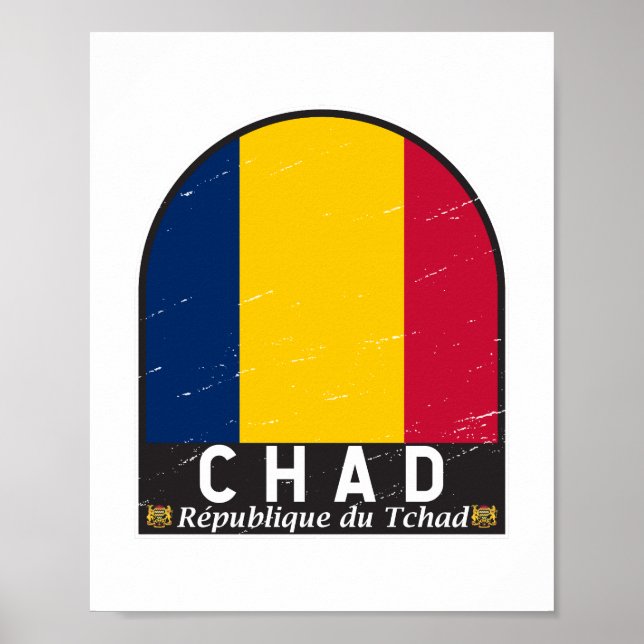 Chad Flag Emblem Distressed Vintage Poster (Front)