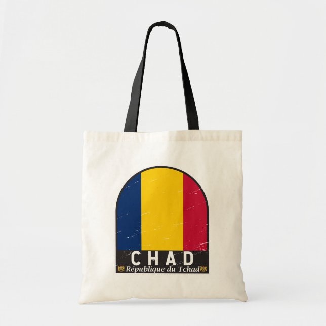 Chad Flag Emblem Distressed Vintage Tote Bag (Front)
