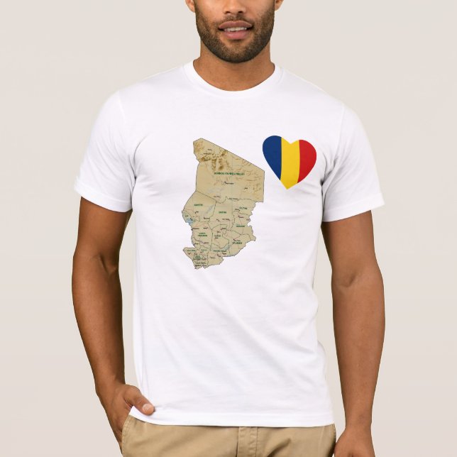 Chad Flag Heart and Map T-Shirt (Front)