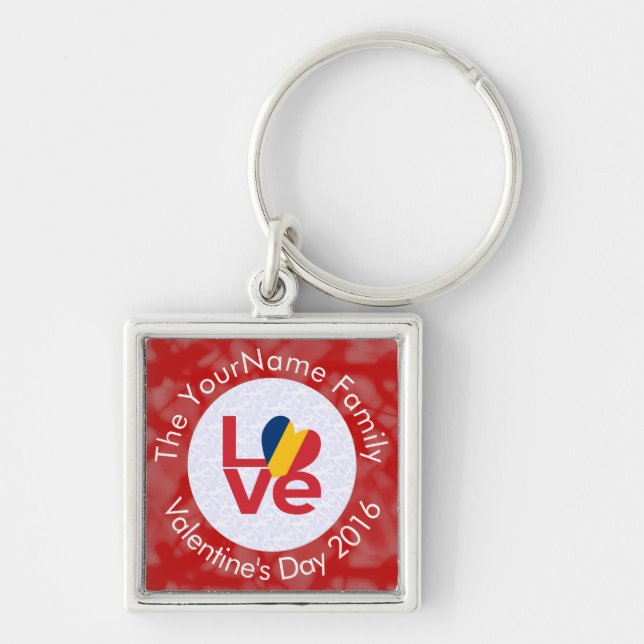 Chad Red LOVE Flag Personalized  Key Ring (Front)