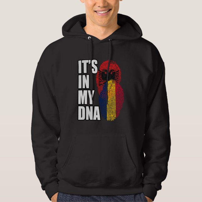 Chadian And Albanian Mix DNA Flag Heritage Hoodie (Front)