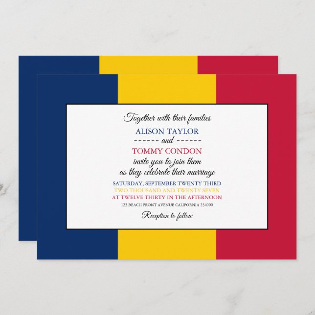 Chadian Flag, Flag of Chad Wedding Invitation (Front/Back)