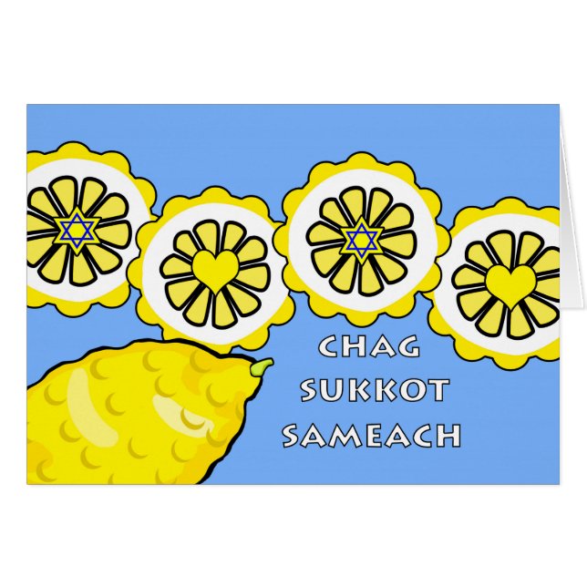 Chag Sukkot Sameach, Whole Etrog and Slices (Front Horizontal)