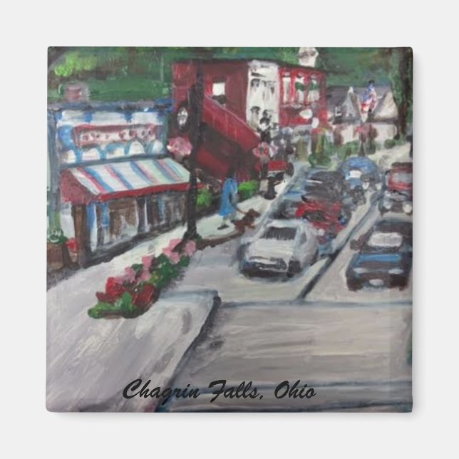 Chagrin Falls, Ohio Street Scene painting Magnet (Front)