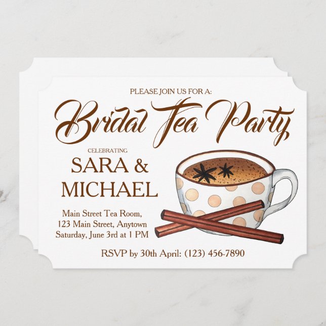 Chai Bridal Wedding Shower Teacup Tea Party Invitation (Front/Back)