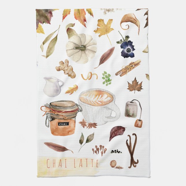 Chai Latte Recipe | Thanksgiving Friendsgiving Tea Towel (Vertical)