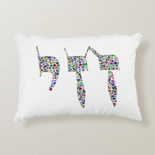 Chai symbol made with Gemstones in All Colours Decorative Cushion