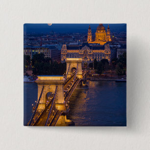Chain Bridge and Full Moon at Night 15 Cm Square Badge