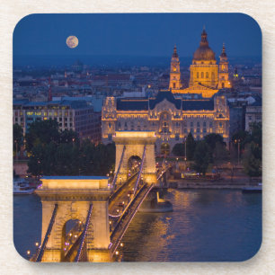Chain Bridge and Full Moon at Night Coaster