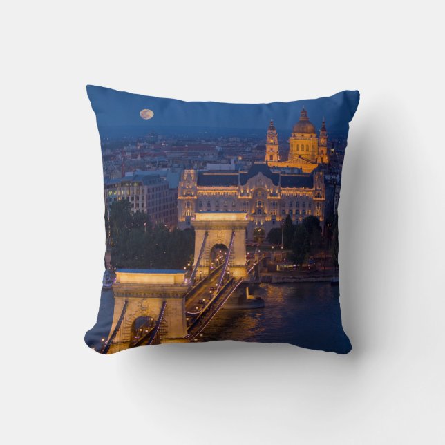 Chain Bridge and Full Moon at Night Cushion (Front)