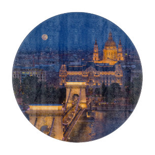 Chain Bridge and Full Moon at Night Cutting Board