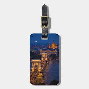 Chain Bridge and Full Moon at Night Luggage Tag
