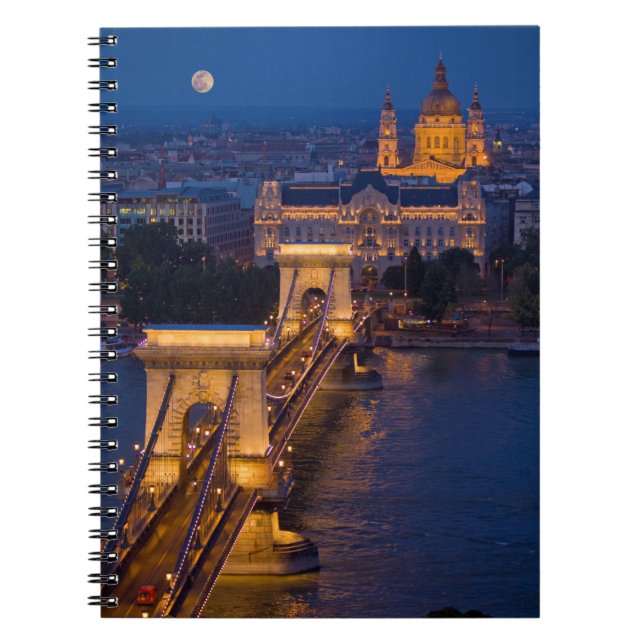 Chain Bridge and Full Moon at Night Notebook (Front)