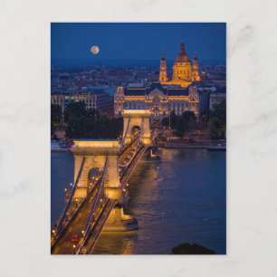 Chain Bridge and Full Moon at Night Postcard