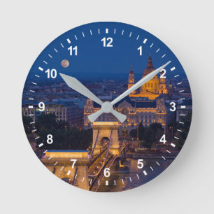 Chain Bridge and Full Moon at Night Round Clock