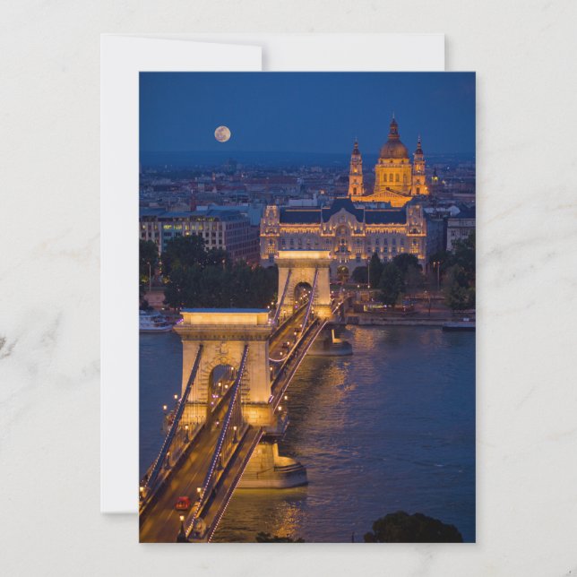 Chain Bridge and Full Moon at Night Thank You Card (Front)