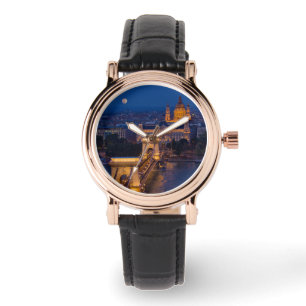 Chain Bridge and Full Moon at Night Watch