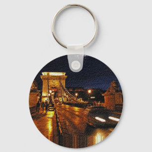 Chain Bridge(Budapest) at Night(1) Key Ring
