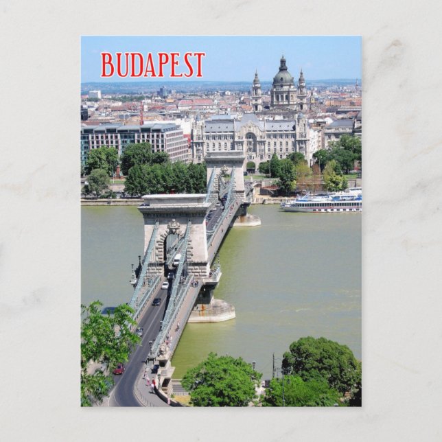 Chain Bridge over River Danube, Budapest, Hungary Postcard (Front)
