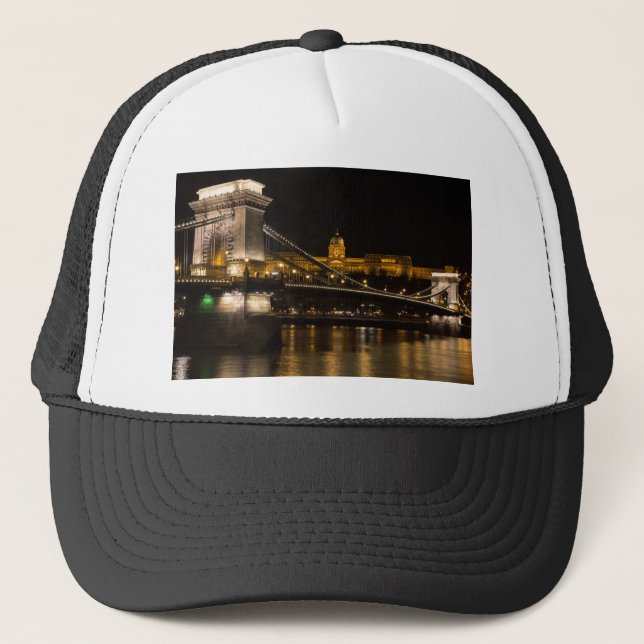 Chain Bridge with Buda Castle Hungary Budapest Trucker Hat (Front)