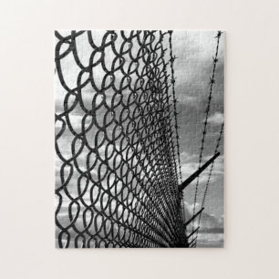 Chain Link Fence Art Photograph in Black & White Jigsaw Puzzle