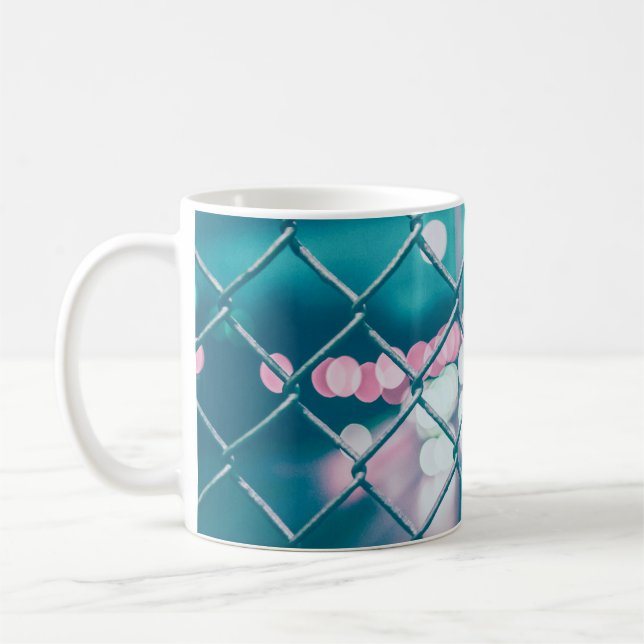 CHAIN LINK FENCE WITH BOKEH LIGHTS COFFEE MUG (Left)