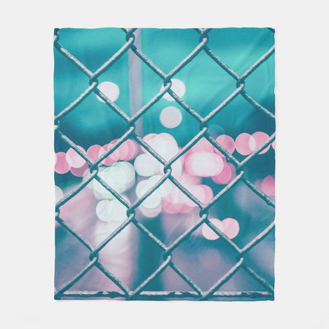 CHAIN LINK FENCE WITH BOKEH LIGHTS FLEECE BLANKET (Front)